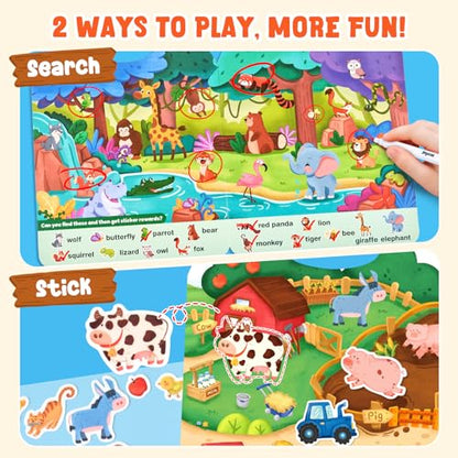 JoyCat Reusable Sticker Book Set (4-Pack), Kids Sticker Activity Books, 120+ Stickers for Toddlers, Travel Toys for Car Airplane Road Trips, Preschool Educational Learning Gifts for Boys Girls - style: 4-Pack: Mixed Themes