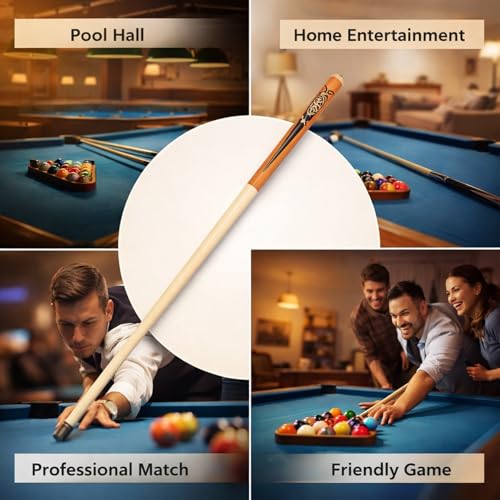 Short Pool Cue Stick 41.34in with 14mm Tip, 2 - Piece Maple Billiard Cue - High Hitting Accuracy, Compact Design for Tight Spaces, Ideal for Beginners & Pros