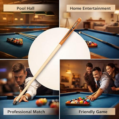 Short Pool Cue Stick 41.34in with 14mm Tip, 2 - Piece Maple Billiard Cue - High Hitting Accuracy, Compact Design for Tight Spaces, Ideal for Beginners & Pros