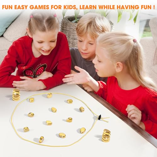 Magnetic Chess Game, Magnet Game with 20 Larger Golden Stones & String, Strategy Magnetic Stone Game for Family, Magnet Board Game Party Favors for Kids & Adults