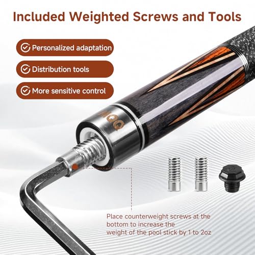 HMQQ 58" Maple Pool Cue Stick, 19oz 2-Piece Billiard Cue with 13mm Tip, Adjustable Weight, Linen Wrap, Stainless Steel Joint, Pool Cue for Beginners, Gift Ready with Carry Bag - color: Black