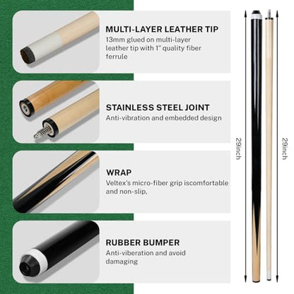 HMQQ 93-Piece Pool Table Accessories Set with Nano Chalk,2-1/4” Billiard Balls,58” Pool Cues,Triangle Racks,Tips, Gloves,Stickers,Cleaning Brush & Cloth–Complete Billiards Kit for Home Game Rooms