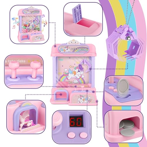 Claw Machine for Kids,Mini Claw Machine with Toys Inside,Electronic Claw Game Machine for Party Birthdays,Candy Vending Grabber Machine for Girls Ages 4 5 6 7 8 9