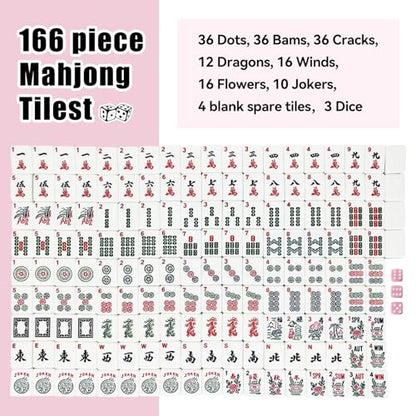 American Mahjong Tile Set, 166 White Mahjong Tiles 1.2 inch with Carrying Bag and 3 Dices, Portable Cute Mahjong Game for Travel, Family Game Night - color: White