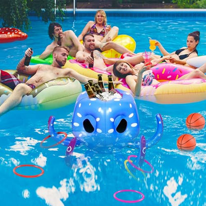 Octopus Pool Toys for Kids Ages 4-8, 2-in-1 Inflatable Float Water Games Toys with Basketball Hoop & Ring Toss, Outdoor Backyard Beach Swim Play, Cool Summer Family Party Supplies Gift Boys Girls - style: Octopus 2 in 1 Games