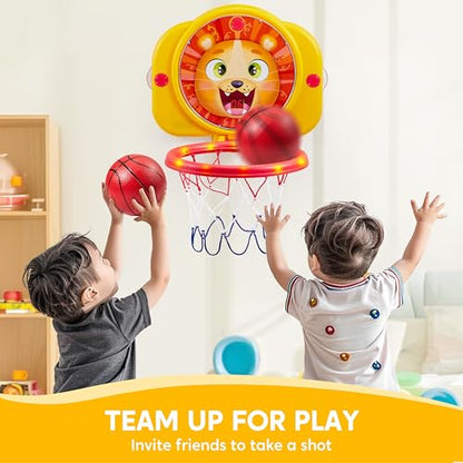 SYNCFUN Mini Basketball Hoop LED Scoring Indoor Hoop with 2 Balls, Indoor Adjustable Height Basketball Hoop, Space-Saving, Christmas Birthday Gifts Toy for Boy Girl Over 18 Months - style: Lion