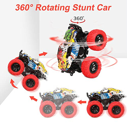 M SANMERSEN Monster Truck Toys for Kids, Friction Cars for Toddlers Push and Go 360° Rotating Stunt Car for 3+ Year Old Boys Girls Gifts (2 Pack - Red and Yellow) - color: Red