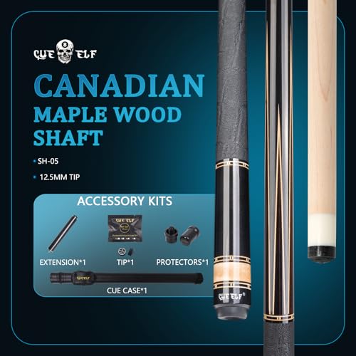 CUEELF Professional Pool Cue Stick – Handmade, Low Deflection | Solid Brass Joint Low Deflection Shaft 12.5mm Pro Tip & Inlay Ring Leather Non-Slip Wrap Precision Balanced - color: CJ-SH-05