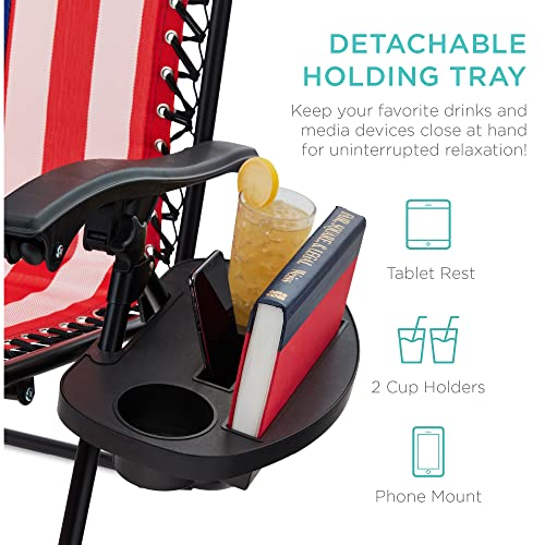 Best Choice Products Set of 2 Adjustable Steel Mesh Zero Gravity Lounge Chair Recliners w/Pillows and Cup Holder Trays - American Flag - color: American Flag, size: Standard
