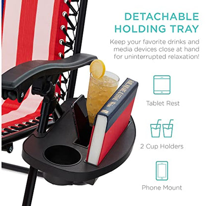 Best Choice Products Set of 2 Adjustable Steel Mesh Zero Gravity Lounge Chair Recliners w/Pillows and Cup Holder Trays - American Flag - color: American Flag, size: Standard