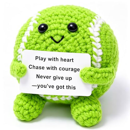 Mini Crochet Tennis Ball Positive Gifts for Women Girls, Knitted Wool Tennis Crochet Toy with Encouragement Card, Inspirational Cheer Up Keepsake Gift for Sports Lover Kids Girls Women Friends College - style: tennis