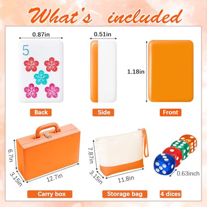 Soulchen 1.2 Inch Orange American Mahjong Set 168 Blossom Numbered Tiles, Tiles Bag and Portable Travel Case Classic Complete Mahjong Set for Adult Collection Gift