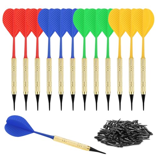 Accmor Soft Tip Darts, Bar Dart, Plastic Tip Darts Set, Attach Extra 100 Black 2BA Replacement Tips, Soft Tip Darts for Electronic/Plastic Dartboard - color: gold