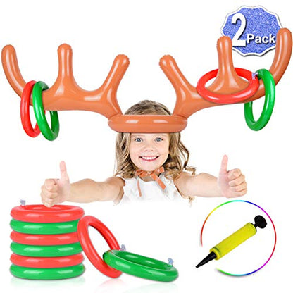 2 Set Inflatable Reindeer Antlers Ring Toss Game, Christmas Games for Family Party Great for Adults and Kids - style: 2 PACK