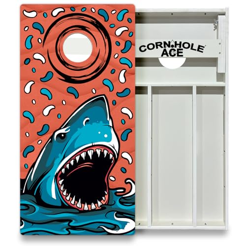 CornholeAce Beach Series All Weather Pro Cornhole Board Set - Waterproof 4x2 Regulation Size, Made in USA, Triple Wide Legs, 3/4" PVC, Official Tournament Boards, Rainproof & Outdoor Ready (2 Boards) - color: Shark