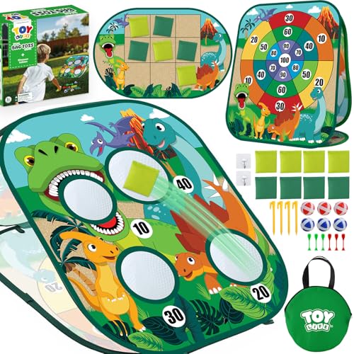 TOY Life Toddler Outdoor Toys for Kids Ages 4-8, Bean Bag Toss, Outside Yard Games for Kids Cornhole, Indoor Lawn Backyard Games Birthday Family Party Toddler Game, Gift for Boys 3 4 5 6 7 - color: Green dinosaur toys for kids