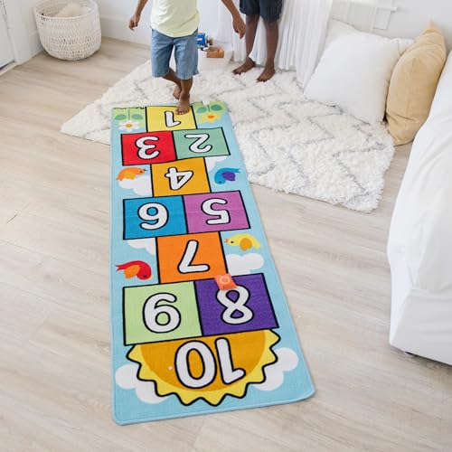 Melissa & Doug Hop and Count Hopscotch Game Rug (3 pcs, 78.5 x 26.5 inches) Classic Hopscotch Rug for Kids