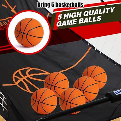 Basketball Arcade Game, Dual Shot Electronic Hoop with 8 Game Modes, Foldable Indoor/Outdoor Set with Balls & Pump for Family Fun