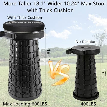 ALEVMOOM Telescoping Stool with Thick Cushion, H18.1“ D10.24” Collapsible Retractable More Sturdy Capacity 600Ib, Portable Camping Adjustable Folding Stool for Garden Fishing Hiking Mountain BBQ - color: Black