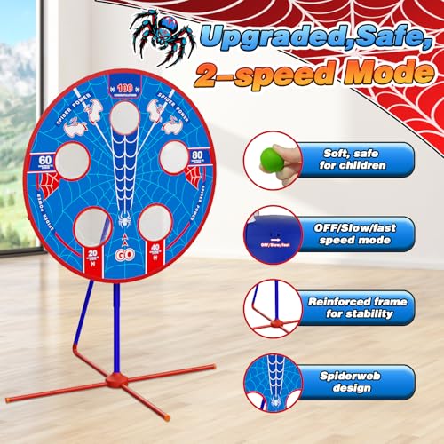 Spider Shooting Games Toys for Kids, Outdoor Indoor Yard Party Game with Rotating Target, 2 Air Blasters & 24 Foam Balls, 2-in-1 Bean Bag Toss Game for Boys Girls Ages 4 5 6 7 8 9 10+ Birthday Gift