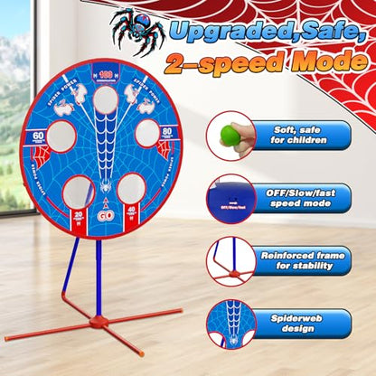 Spider Shooting Games Toys for Kids, Outdoor Indoor Yard Party Game with Rotating Target, 2 Air Blasters & 24 Foam Balls, 2-in-1 Bean Bag Toss Game for Boys Girls Ages 4 5 6 7 8 9 10+ Birthday Gift