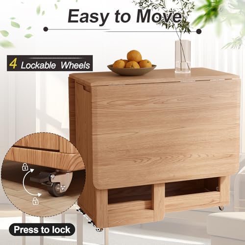 AnywaysWood Folding Dining Table with Foldable Chairs Set, Space Saving Extendable Solid Wood Drop Leaf Table for Kitchen Dining Living Room Small Spaces Easy Assembly (Single Table) - size: Log Wood single table