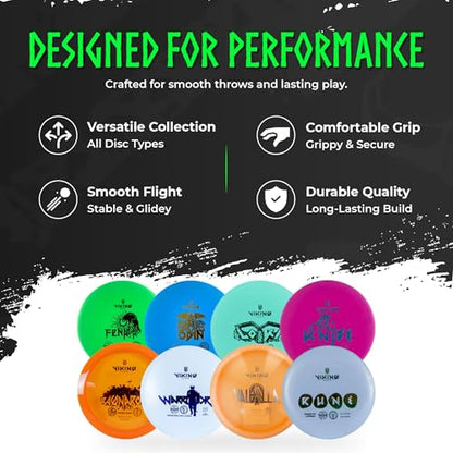 Viking Discs Conqueror Disc Golf Set - 8 Disc Golf Discs for Any Distance, PDGA Approved - Putter, Mid-Range, Fairway Driver, Distance Driver - Disc Set for Beginners and Professionals