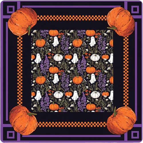 Drydiet Mahjong Mat for Table 31.5 x 31.5 Inch American Mahjong Mat with Carrying Bag, Non-Slip Noise Reduction Table Item for Family Poker Domino Board Game Night & Party Use(Halloween)
