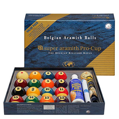 Super Aramith Pro-Cup Value Pack (Super Aramith Pro Billiard Pool Ball Set 2 1/4" with Six Red Dots Pro-Cup Cue Ball, Aramith Micro-Fibre Cloth, Aramith Ball Cleaner, Jim Rempe 2 1/4" Training Ball)