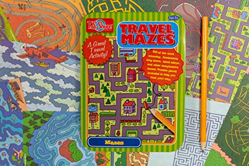 TS Shure by Bendon Travel Games Mazes Mini Activity Tin with 20 Illustrated Activity Sheets and Pencil and Tin 50438 - style: Travel Games Tin