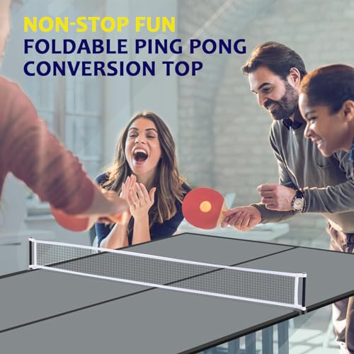 7FT/8FT Ping Pong Table Topper for Pool Table, Foldable Ping Pong Table Top with Net Set, Portable Table Tennis Conversion Top Includes Foam Padding for Protection, Easy Conversion