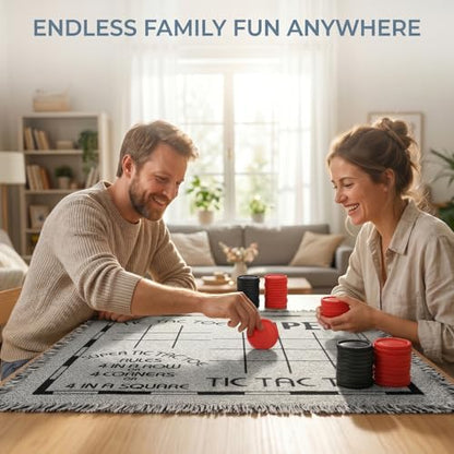 Yarlung Giant Checkers Set Tic Tac Toe Game with Reversible Rug, 3 in 1 Jumbo Checkers Game Board for Family Camping, Yard, Lawn Games, 2 Players