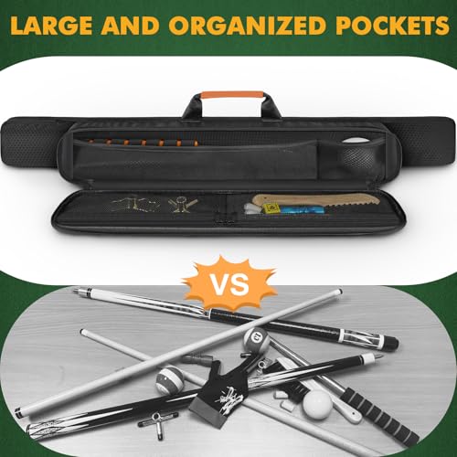 PEKREWS Pool Cue Case, Soft Pool Stick Case 1x1 Holds 1 Butt and 1 Shaft with Queue Zipper Pocket, Sturdy Polyester Billiard Cue Bag with Shoulder Strap Handle, Billiard Stick Bag for Men and Women - color: Orange