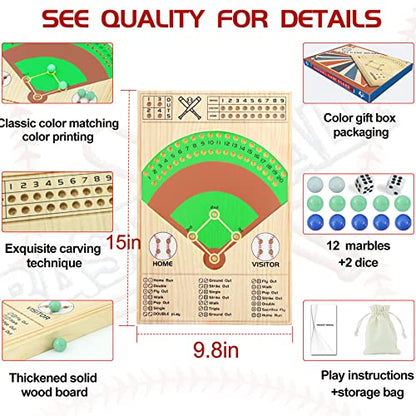 Jyquorp Baseball Dice Board Game Thick Solid Wood Dice and Marble Board Game Fun Color Pattern Double Battle Table Game for Family Party Holiday Gatherings (Log Color)…