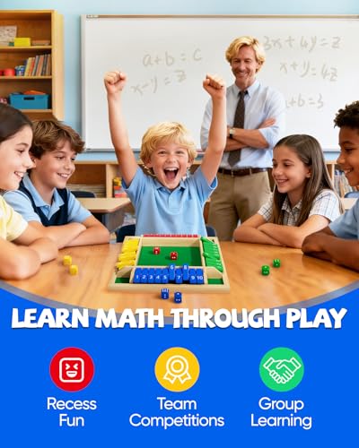 Flybean 12" Upgraded Shut The Box Game Colorful 1-4 Players, Math Dice Board Games for Family Night Travel, Easy Quick and Fun, Wooden Close The Box Number Game for Group Adult Senior Kids - style: 1-4P Upgraded