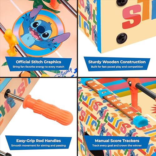 World Tech Toys Disney Stitch Foosball Table for Kids – Tabletop Soccer Game with Rod Handles, Ball & Players – Wooden Mini Game Table for Kids 4+ – Disney Licensed