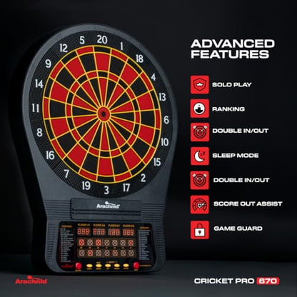 Arachnid Cricket Pro Tournament-Quality Electronic Dartboard up to 40 Games and 315 Variations (Including Popular Cricket Modes) - style: Pro 670
