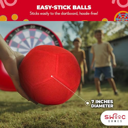 SWOOC Games® - Replacement Balls for Giant Kick Darts - 2 Red and 2 Black (7-inch) - Inflatable Easy-Stick Balls - Giant Outdoor Games - Soccer Yard Activity - Inflatable Soccer Dart Board