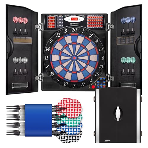 WIN.MAX Electronic Dart Board, Soft Tip Dartboard Cabinet Set for Adults, LED Scoring Dartboard with 38 Games & 211 Variants, Up to 16 Players, 12 Darts+40 Tips, Wall Mount for Bar Game Room Man Cave - style: Silver