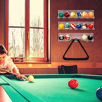 Pool Cue & Ball Rack Wall Mount – Acrylic Billiard Storage Holder, Self-Adhesive or Screw Mounted, Space-Saving Game Room Organizer (16 Balls & Ball Rack Holder) - style: 16 Balls & Ball Rack Holder