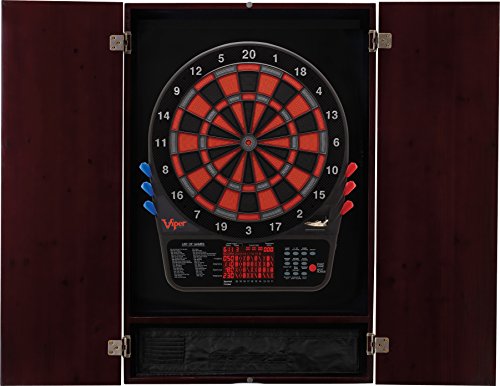 Viper Metropolitan Solid Wood Cabinet & Electronic Dartboard Play-Ready Bundle - color: Mahogany, style: Premium Set