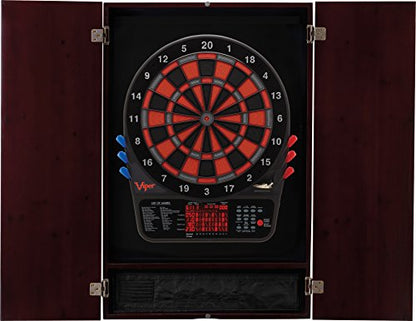 Viper Metropolitan Solid Wood Cabinet & Electronic Dartboard Play-Ready Bundle - color: Mahogany, style: Premium Set