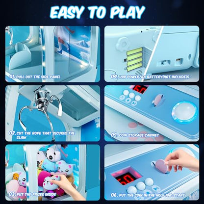 Skirfy Large Claws Machine Toy with Alloy Claw,LED Light & Adjustable Sound,16" Candy Dispenser Toys Mini Vending Machine for Kids Christmas Birthday Big Gifts for Girls Boys Ages 6+ - color: Blue