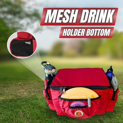 Disc Golf Bag with Removeable Cooler,13 Disc Capacity with Insulated Cooler for a 6-Pack,22 disc max,Adjustable Backpack Strap Included - color: RED