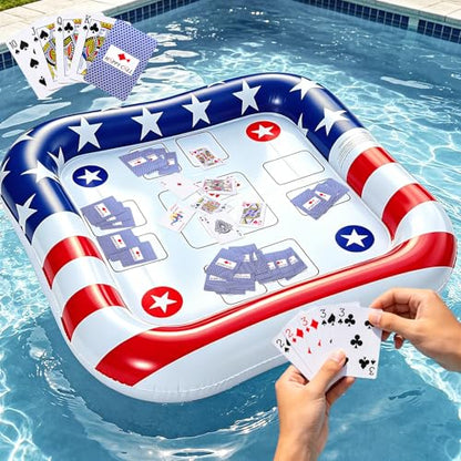 2-4 Players Floating Table for Pool with Waterproof Playing Cards, USA Flag Pool Games for Adults - Inflatable Pool Toys Perfect for Party, Summer Fun, Outdoor Water Toys, USA 250th Anniversary