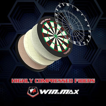 WIN.MAX Dart Board - Bristle Steel Tip Dartboard for Adults Bristle Steel Tip Dart Board Set with 12 Darts Metal - style: Dart Board with Surrond Backboard