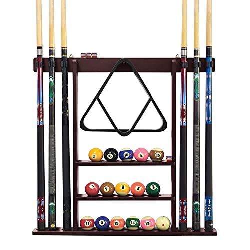 Pool Stick Holder Cue Stick Holder Wall Mount Billiard Cue Racks Holds Billiards Accessories for Billiard Room,Bar Room,Game Room（Mahogany） - color: Mahogany