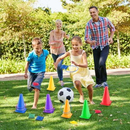 OBTANIM 26 Pcs Plastic Colorful Cones Ring Toss Combo Set Outdoor Carnival Games for Kids Adults Birthday Party Throwing Backyard Games - style: Cones Ring with Bean Bags
