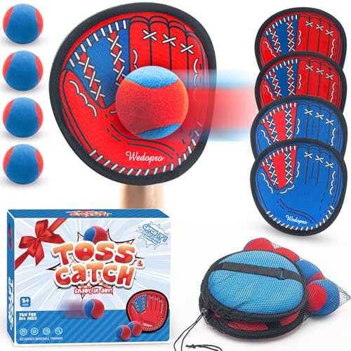 Toss and Catch Ball Game, Kids Toddler Baseball Glove & Catch Ball Toys, Outdoor Games for Family, Toys for Beach Yard Pool Outside, Birthday Easter Gift for Ages 3 4 5 6 7 8-12 Year Old Boys Girls - color: Red and Blue