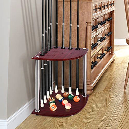 Corner Cue Rack- 8 Pool Stick Holder Floor Stand, Easy to Assemble Pool Cue Rack, OAK Material Cue Rack for Indoors or Outdoors,14.8"x14.8"x20.1"